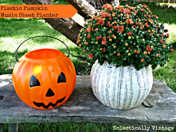 Plastic Pumpkin Ideas – DIY Music Sheet Planter