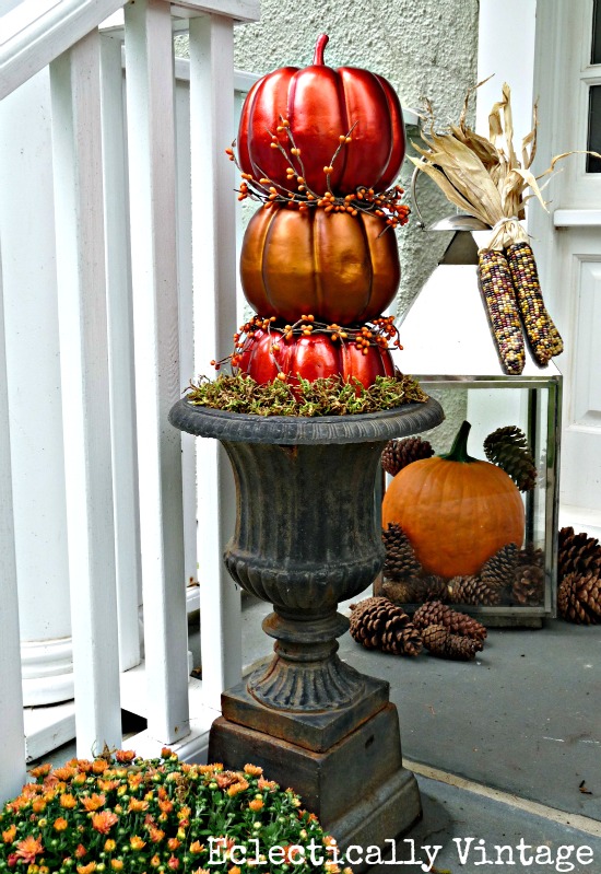 Fall Porch & DIY Pumpkin Topiaries