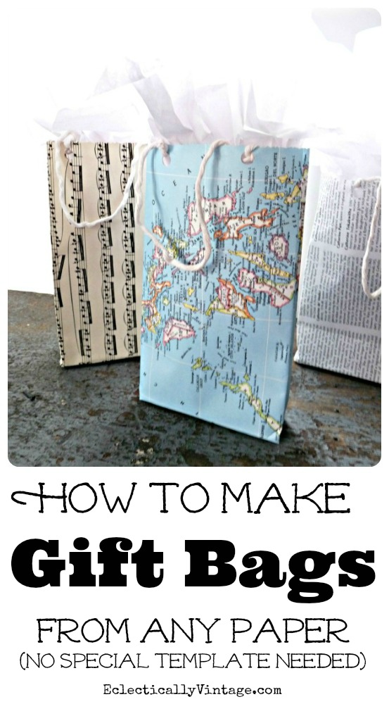 How to make gift bags from any paper! kellyelko.com #crafts #diycrafts #diyideas #giftwrap #diygiftwrap #crafty #papercrafts #kellyelko