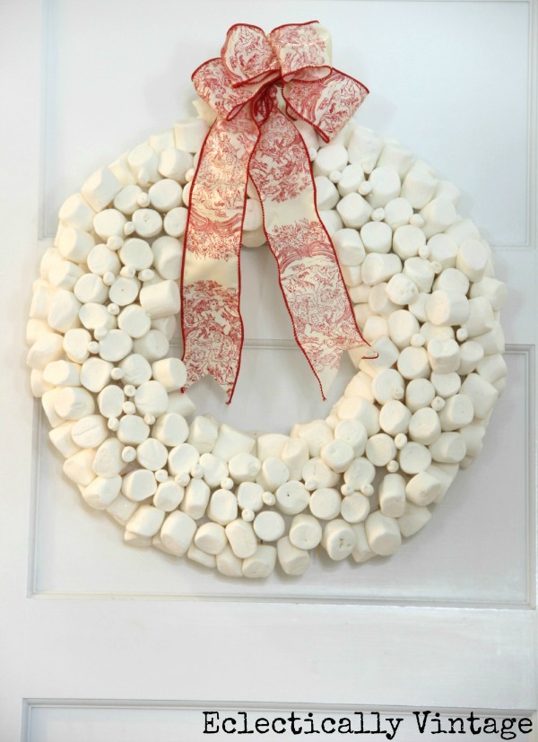 Marshmallow Wreath - see how to make your own that will last kellyelko.com