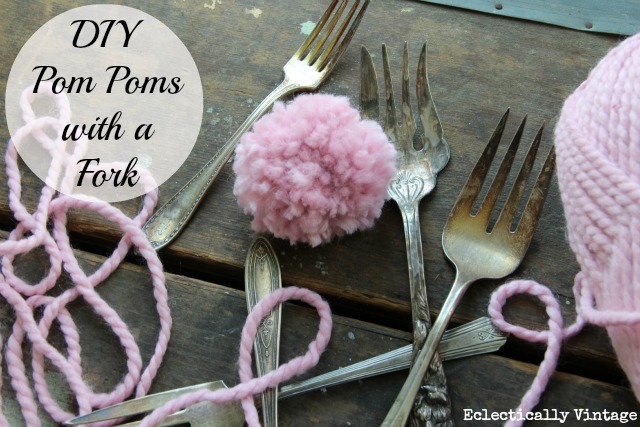 How to Make Pom Poms with a Fork! kellyelko.com Complete DIY instructions 