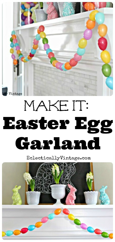 Make an Easter Egg Garland - a fun spring craft to do with the kids! kellyelko.com #spring #springcrafts #easter #eastercrafts #kidscrafts #crafting #crafts #diyideas #diyprojects #springmantel #springdecor