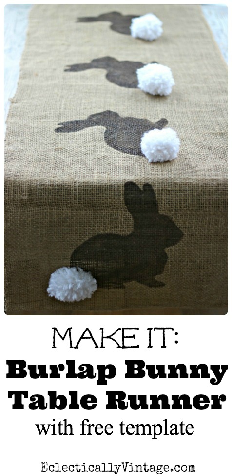 Make this Burlap Bunny Table Runner Easter Craft (& free bunny template) kellyelko.com