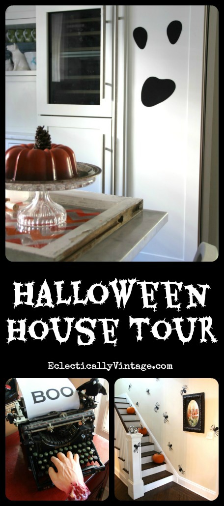 Halloween House Tour - lots of creative decorating ideas kellyelko.com #halloween #halloweendecor #halloweendecorations #falldecor #halloweenhouse #farmhousehalloween #halloweentour