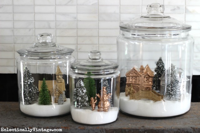 Creative Christmas Decorating Ideas - love these winter village jars kellyelko.com