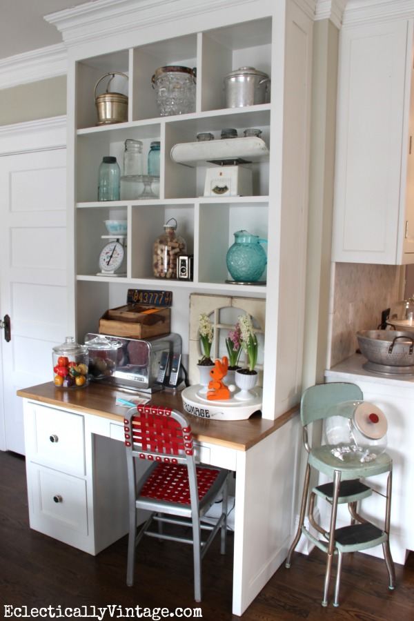 Open kitchen cubbies are perfect for display! kellyelko.com