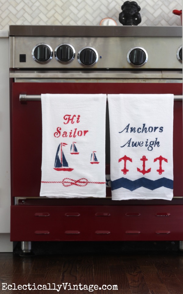 How to Paint Fabric & DIY Nautical Dishtowels