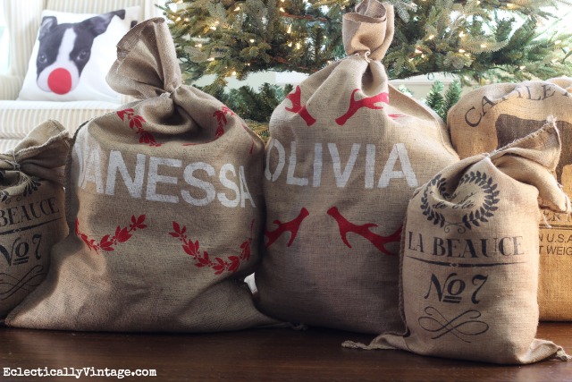 Creative Gift Wrap Ideas - unique ways to wrap presents for a WOW factor like these DIY Santa sacks kellyelko.com