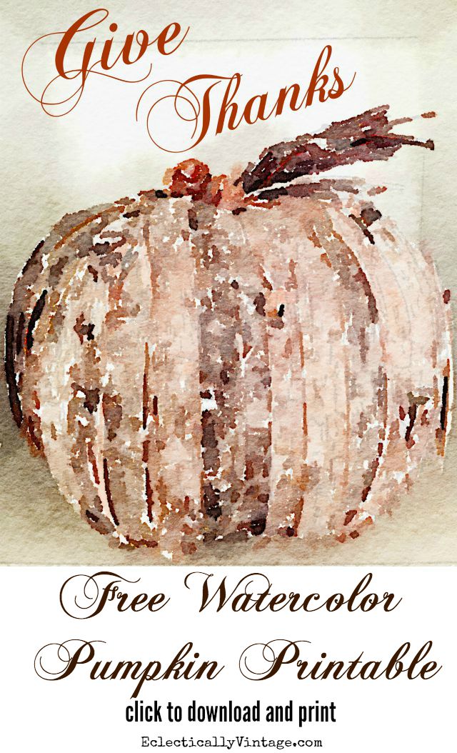 Free fall watercolor pumpkin printable - plus 22 more amazing fall printables kellyelko.com