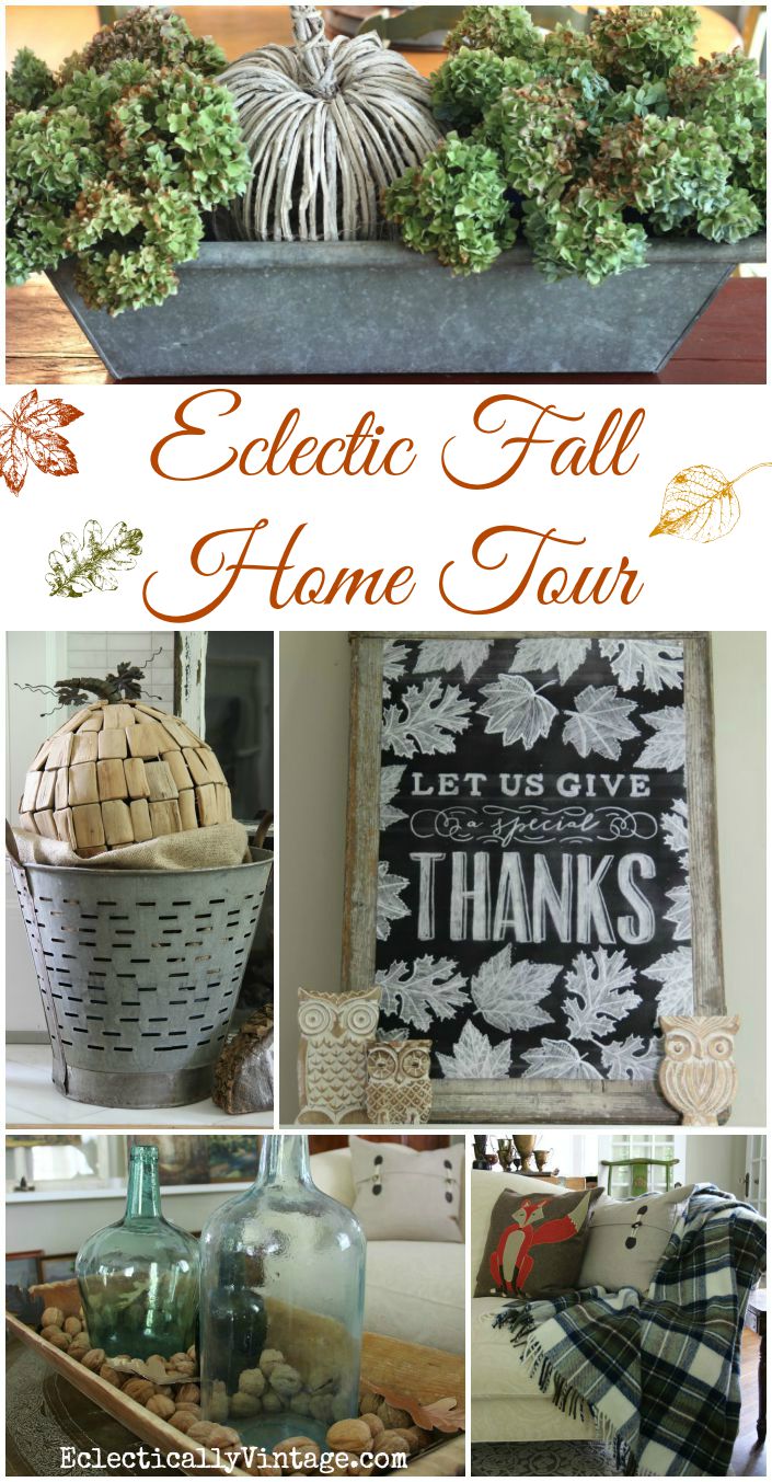 Eclectic Fall Home Tour - WOW! This home is filled with such creative decorating ideas kellyelko.com #fall #falldecor #falldecorating #fallmantel #fallhome 