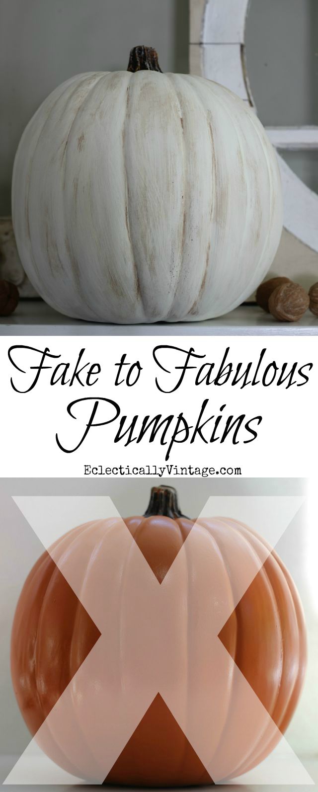 12 DIY Painted Pumpkins - step by step tutorial to make fake pumpkins look real kellyelko.com #pumpkins #pumpkincrafts #paintingtutorials #paintingtips #fallcrafts #crafting 