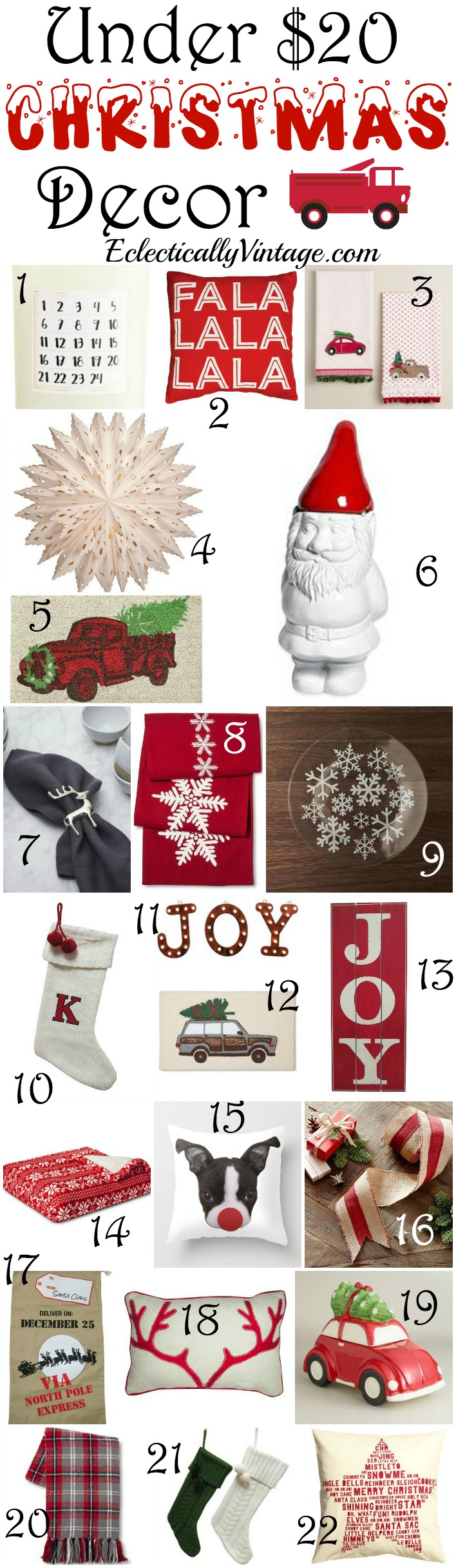 Favorite Under $20 Christmas Decor - more than 30 inexpensive items to deck your halls kellyelko.com