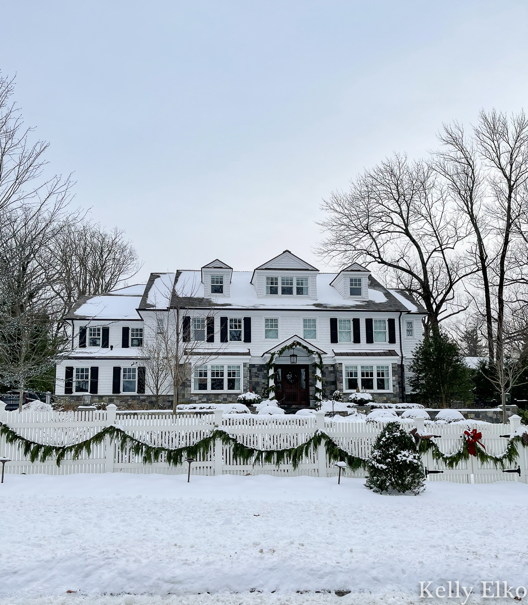 Beautiful old white house covered in snow kellyelko.com