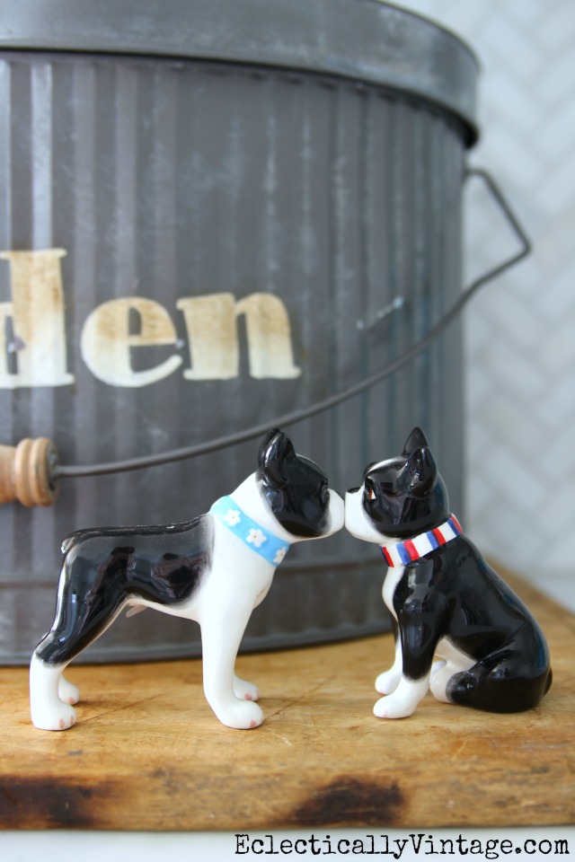 Kissing Boston Terrier salt and pepper shakers kellyelko.com #bostonterrier 