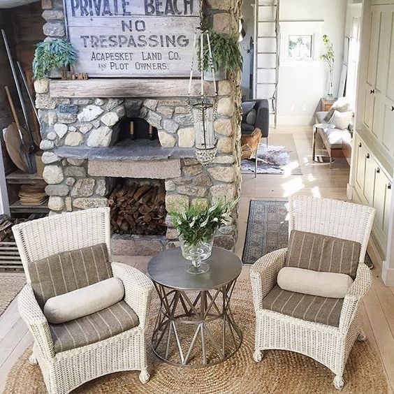 Stunning stone fireplace in this coastal home tour kellyelko.com