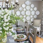 plate wall, gray dining room