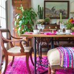 overdyed rug, pink rug, dining room, boho dining room