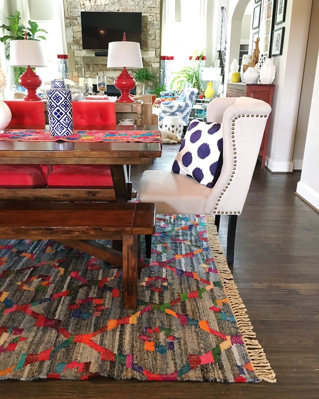 colorful rug, dining room