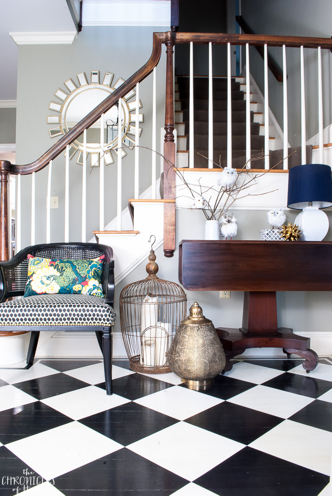 DIY black and white painted floor 