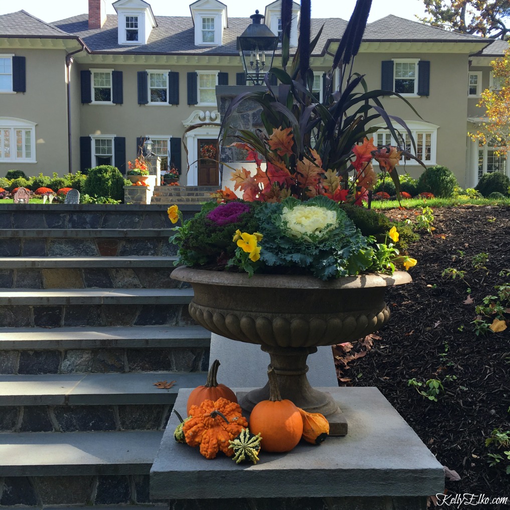 Classic fall urn planter - see more fall homes with curb appeal kellyelko.com