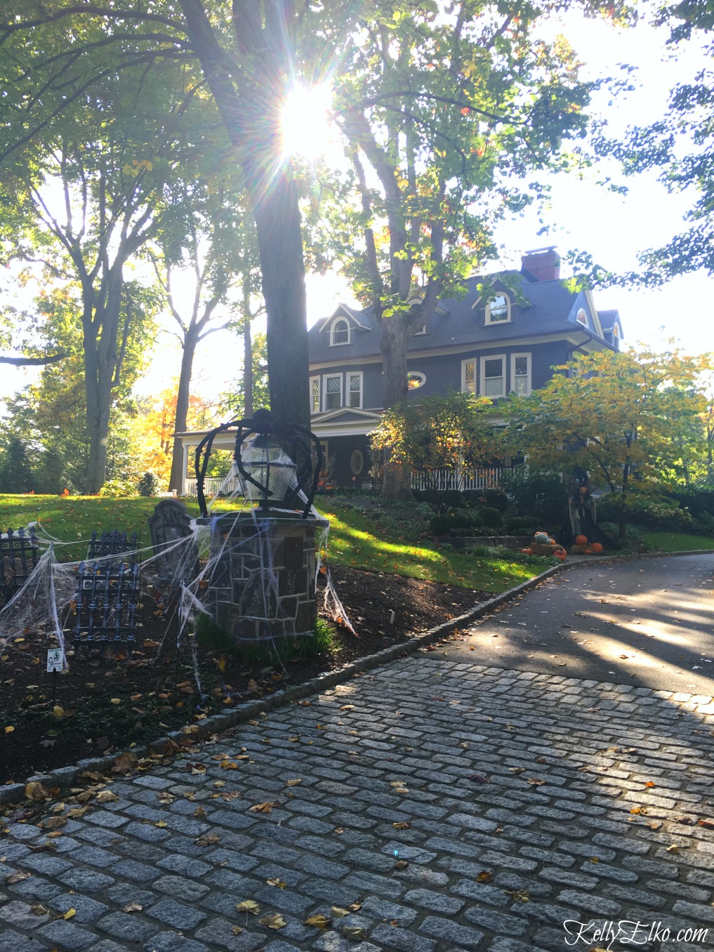 Love the spider web and huge Halloween spider - - see more fall homes with curb appeal kellyelko.com