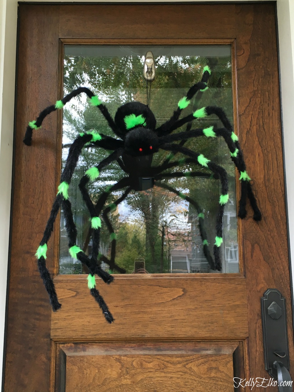 A spider makes the perfect Halloween wreath kellyelko.com #halloween #halloweendecor #halloweenwreath #halloweendoor 