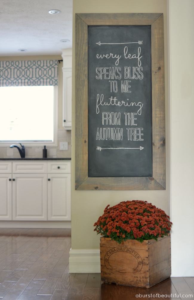 Love this rustic wood framed chalkboard 