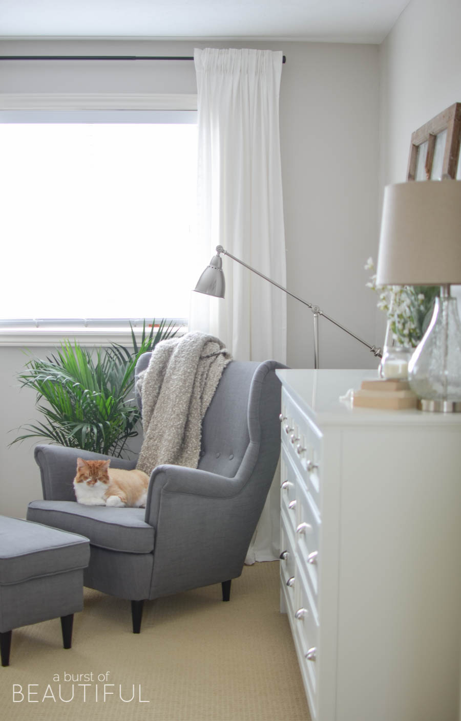 Cozy corner reading nook with modern chair 