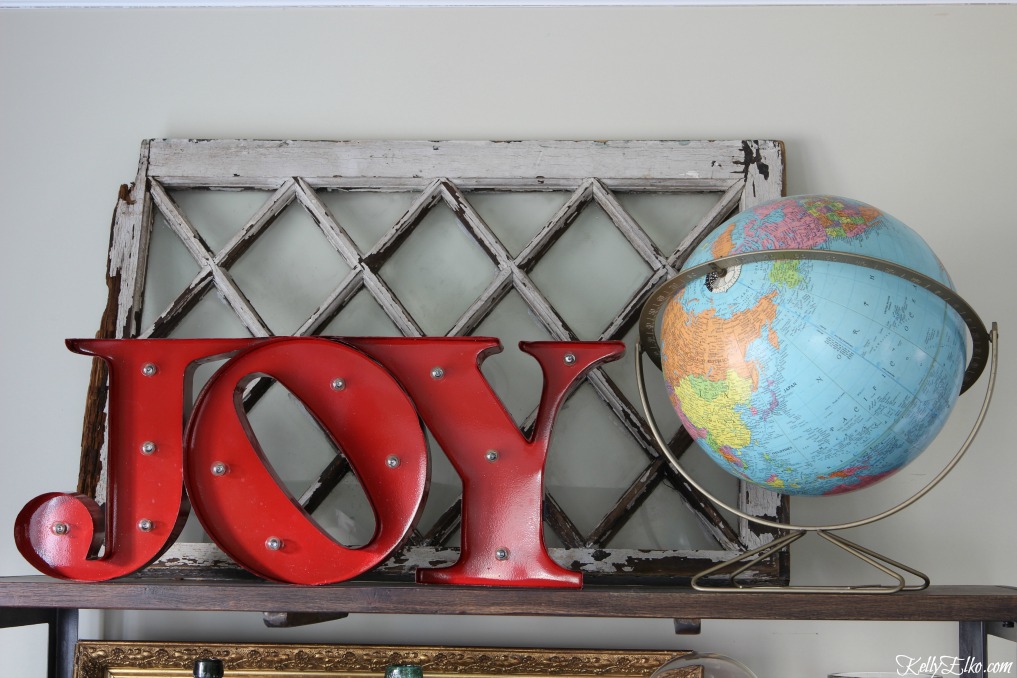 Joy to the World with vintage globe - fun Christmas decoration kellyelko.com