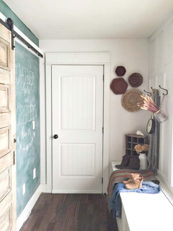 Mudroom with giant chalkboard wall