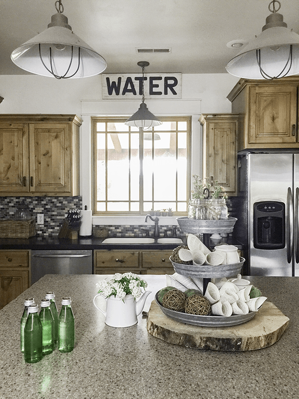 Pendant lights over kitchen island