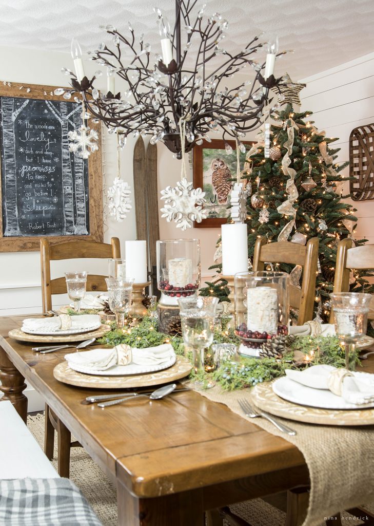 Rustic Christmas dining room table setting 