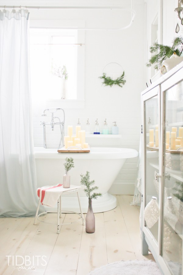 French farmhouse Christmas bathroom 