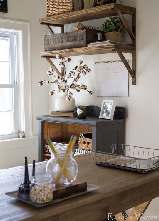 Rustic wood shelves for a home office