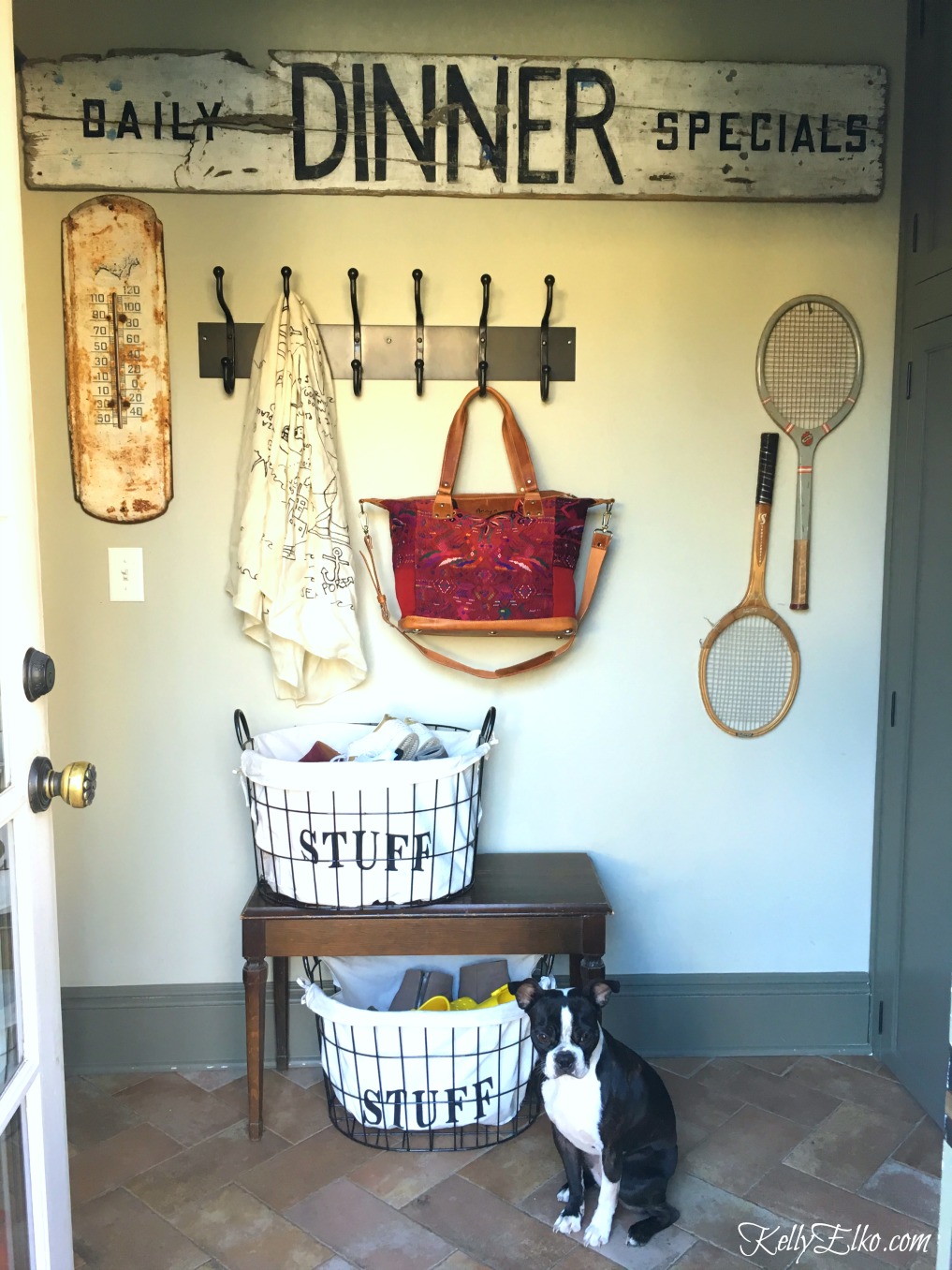 Conquer Clutter in the Mudroom with Cute Baskets kellyelko.com