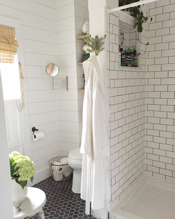 farmhouse bathroom subway tile shiplap