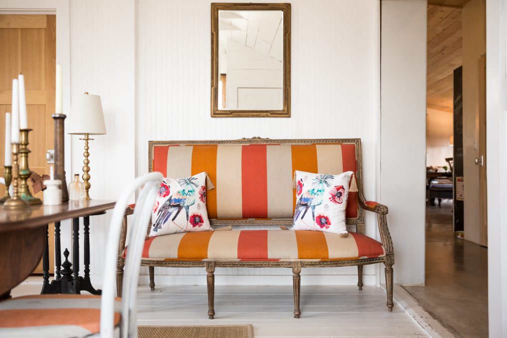 Orange striped settee 