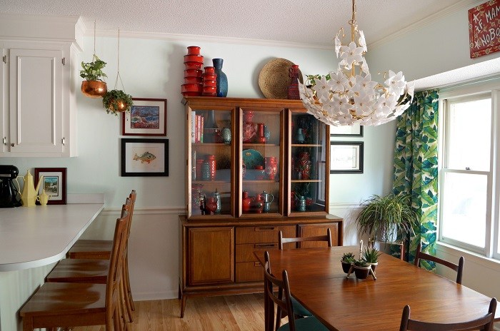 Danish modern dining room furniture and a pottery collection 