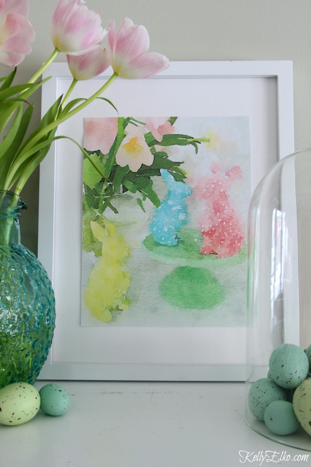 Free Printables for Spring including this adorable watercolor bunnies printable kellyelko.com