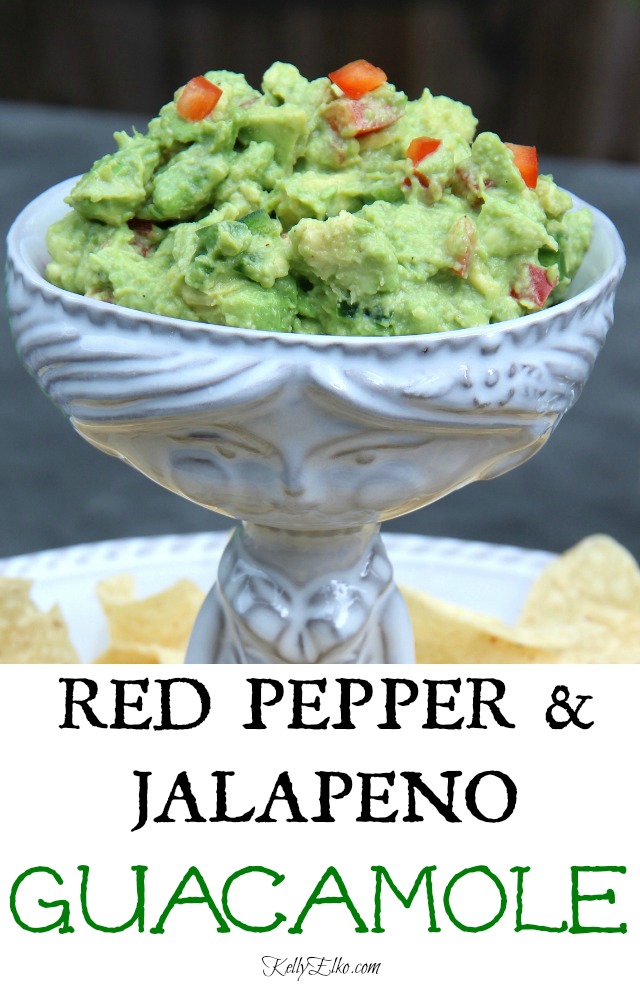 Red Pepper Jalapeno Guacamole Recipe - an unexpected twist on a classic! kellyelko.com #guacamole #guac #recipes #appetizers #cincodemayo #mexicanfood #partyfood #dips 