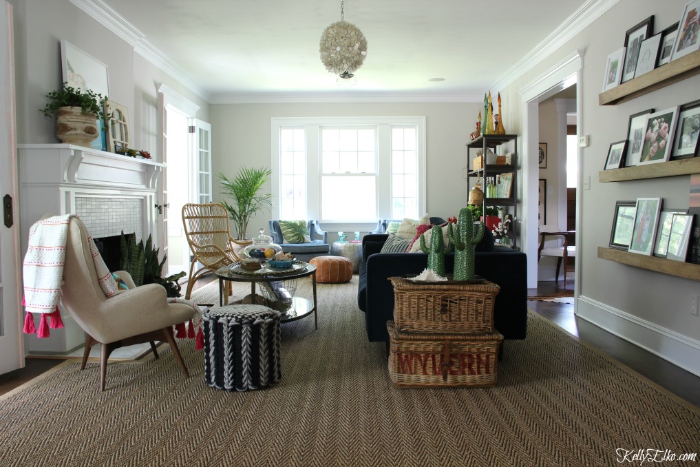Love this eclectic living room with tons of color, texture and personality kellyelko.com