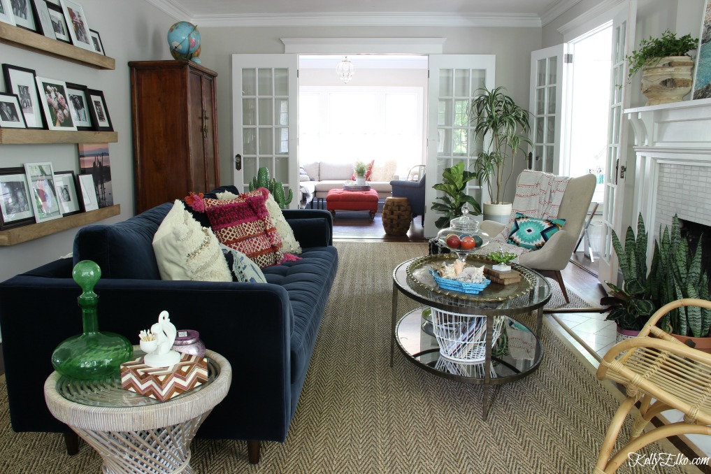 Colorful Living Room Makeover - love the texture and personality kellyelko.com