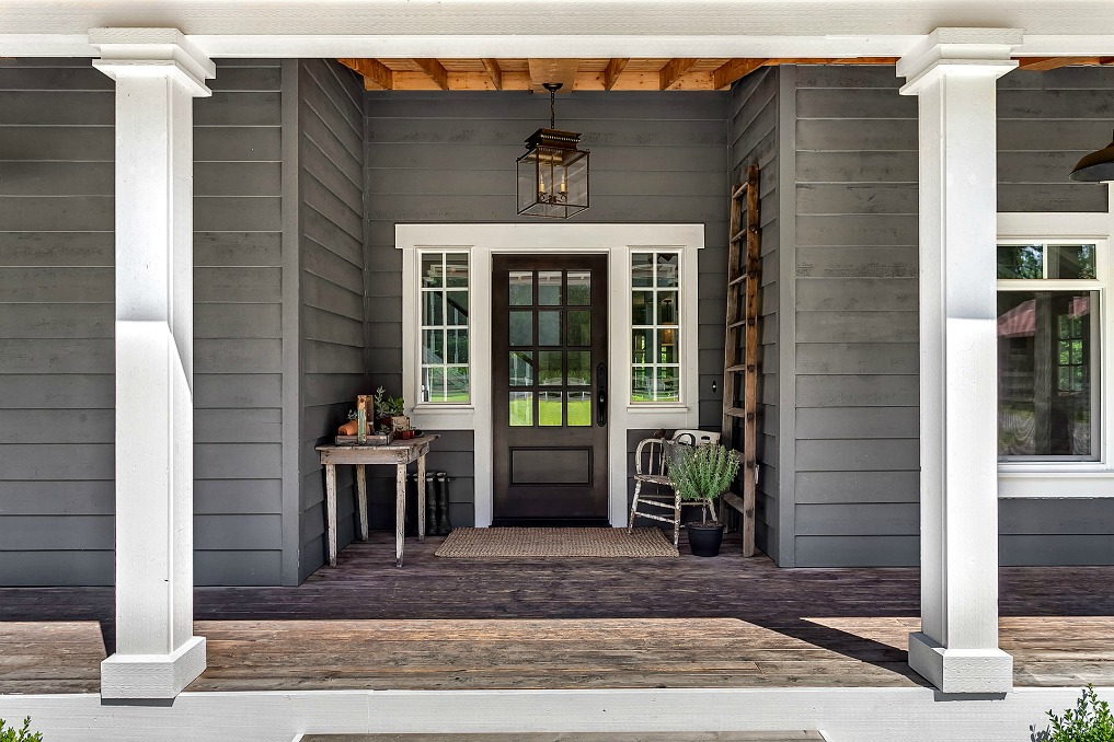 Farmhouse porch - love the gray paint color kellyelko.com