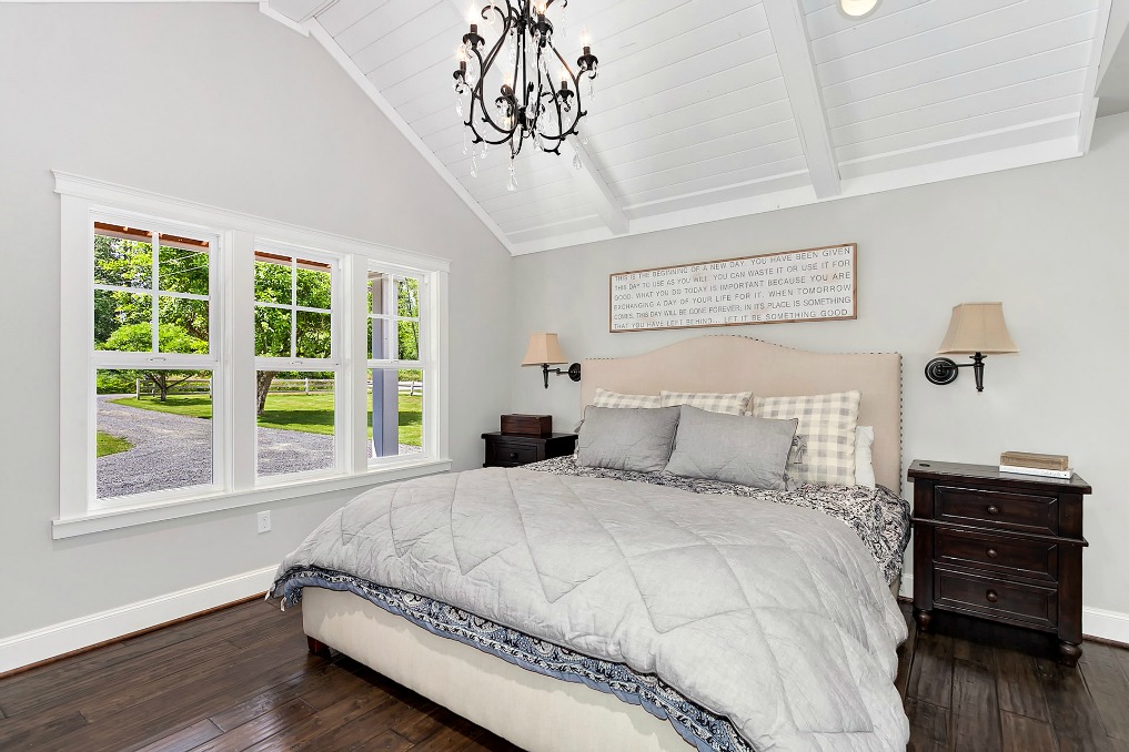 Neutral master bedroom - love the high ceilings kellyelko.com