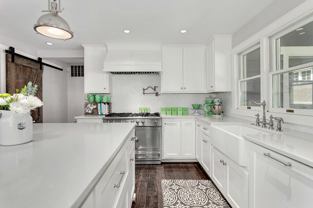 White kitchen with jadeite collection kellyelko.com