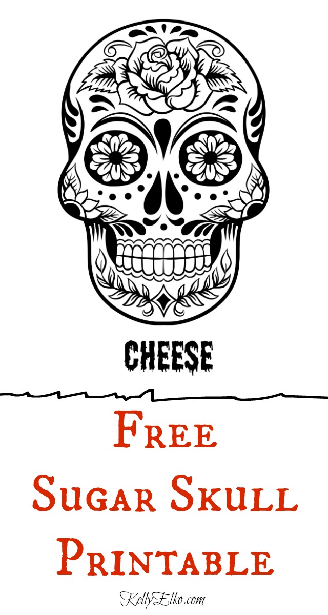 Free Day of Dead Printable - Grinning Sugar Skull Says Cheese! kellyelko.com