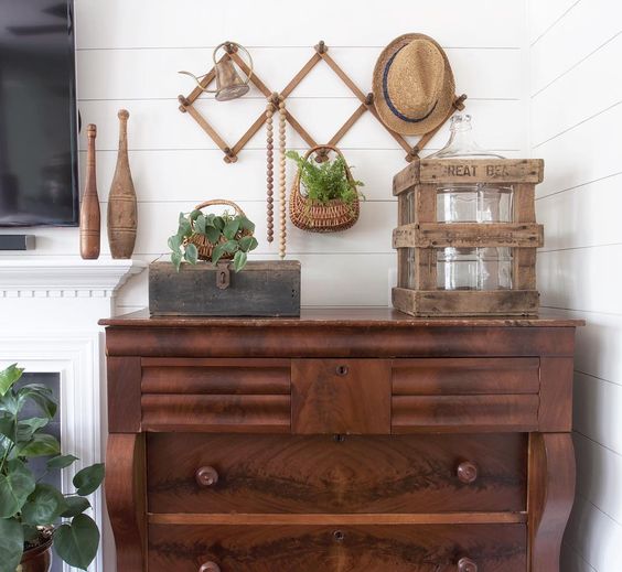 Antique dresser with neutral vintage pieces kellyelko.com