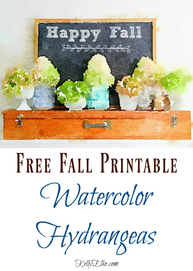 Watercolor Hydrangea Printable for Fall kellyelko.com