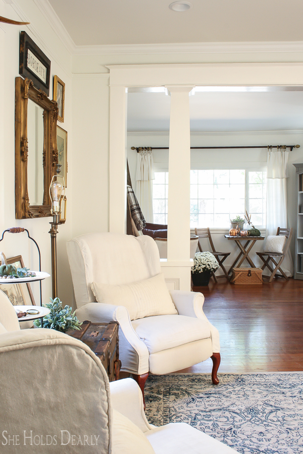 Farmhouse tour - love the pair of wingback chairs