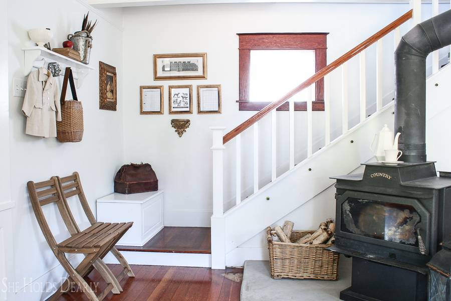 Farmhouse tour - love the antique wood burning stove